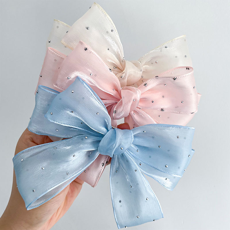 韩版烫钻冰丝透纱雪纺丝带蝴蝶结 DIY发饰鲜花礼品包装饰衣领配件