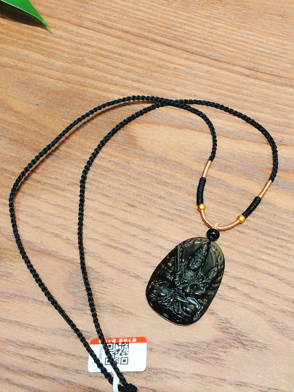 天然冰种黑曜石生肖牛虎本命佛 虚空藏菩萨 吊坠 项链，手工编织项链
 原创设计项链珠宝首饰珠宝详情图3