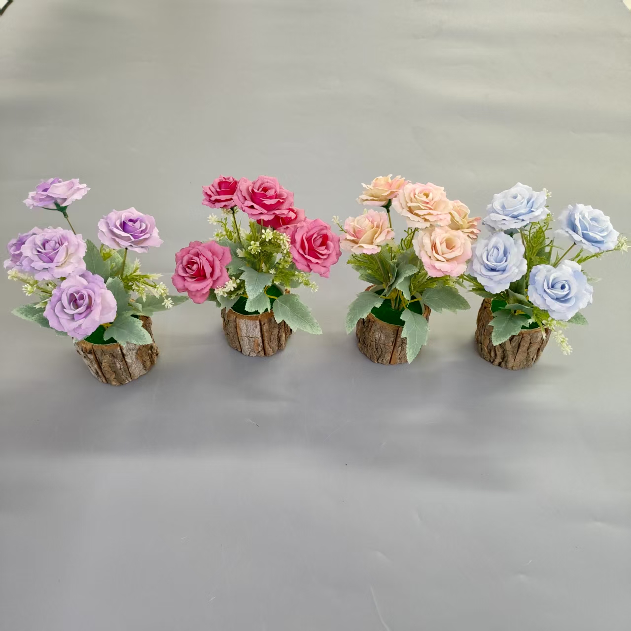 木头盆5头玫瑰仿真盆栽仿真花 户外园艺装饰客厅餐厅桌面摆件