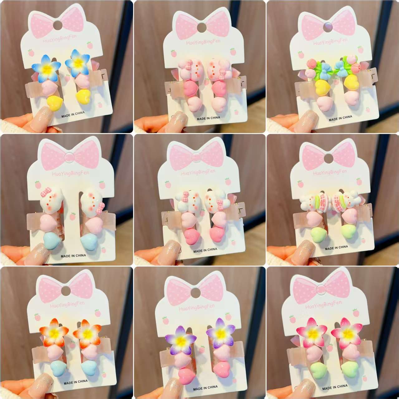 新款春夏韩版少女甜美卡通蝴蝶结AB面发夹儿童布艺抓夹可爱发饰