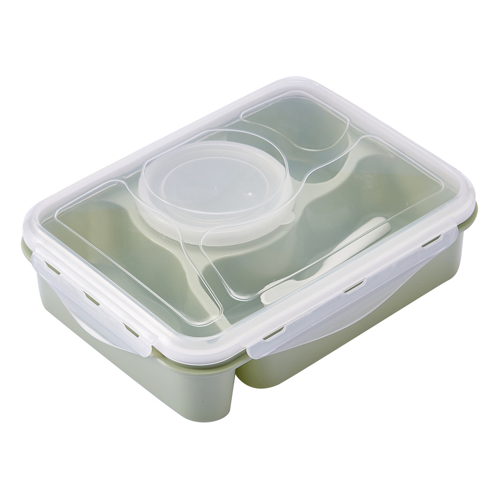 「五格带汤碗塑料便当盒 学生上班族分隔餐盒 食品级便携带勺密封饭盒」详情5