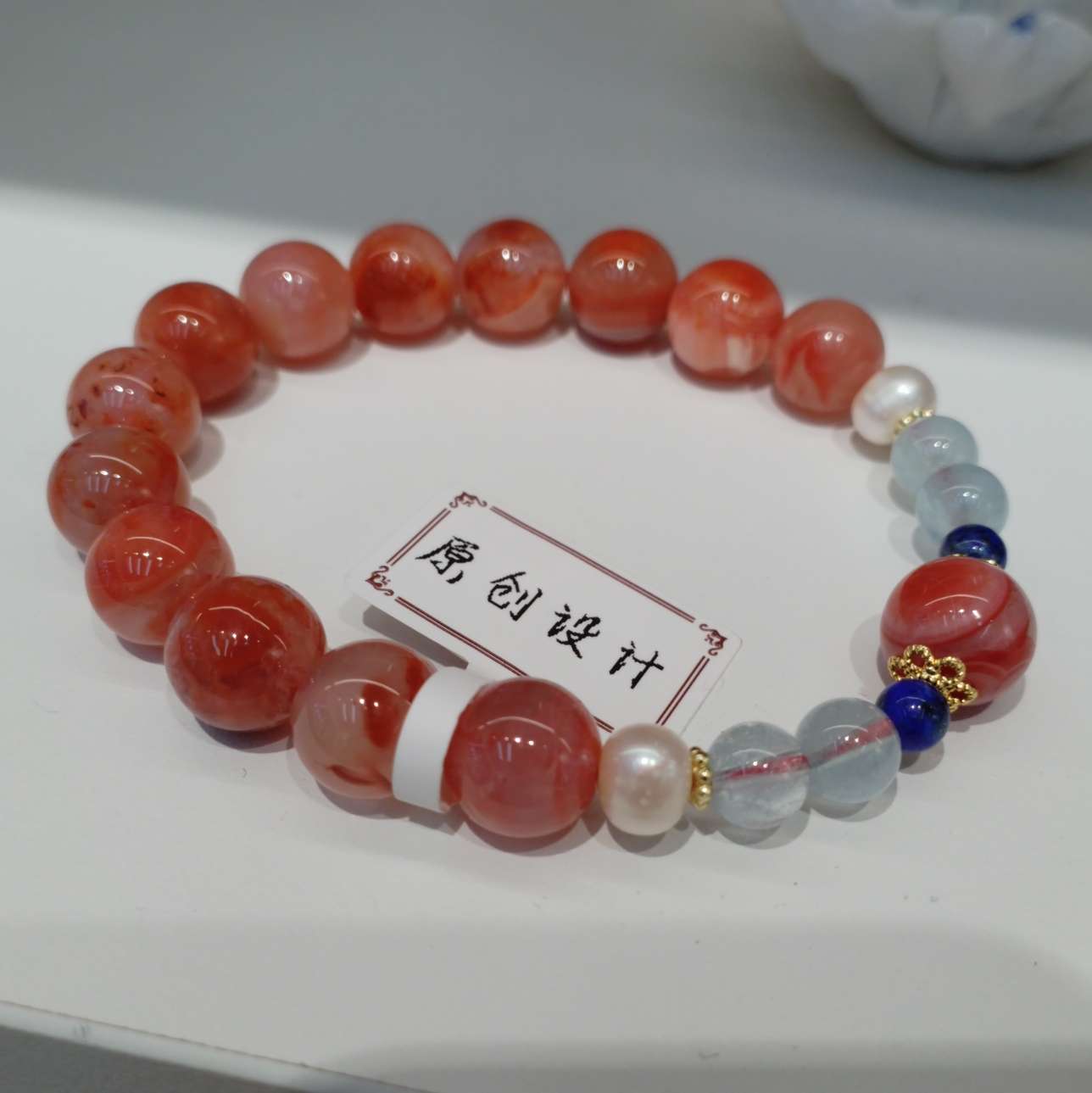 10mm natural crystal aquamarine bracelet, South red bracelet and jewelry, fashionable women's cinnabar jewelry, versatile, simple and trendy new style Specification image