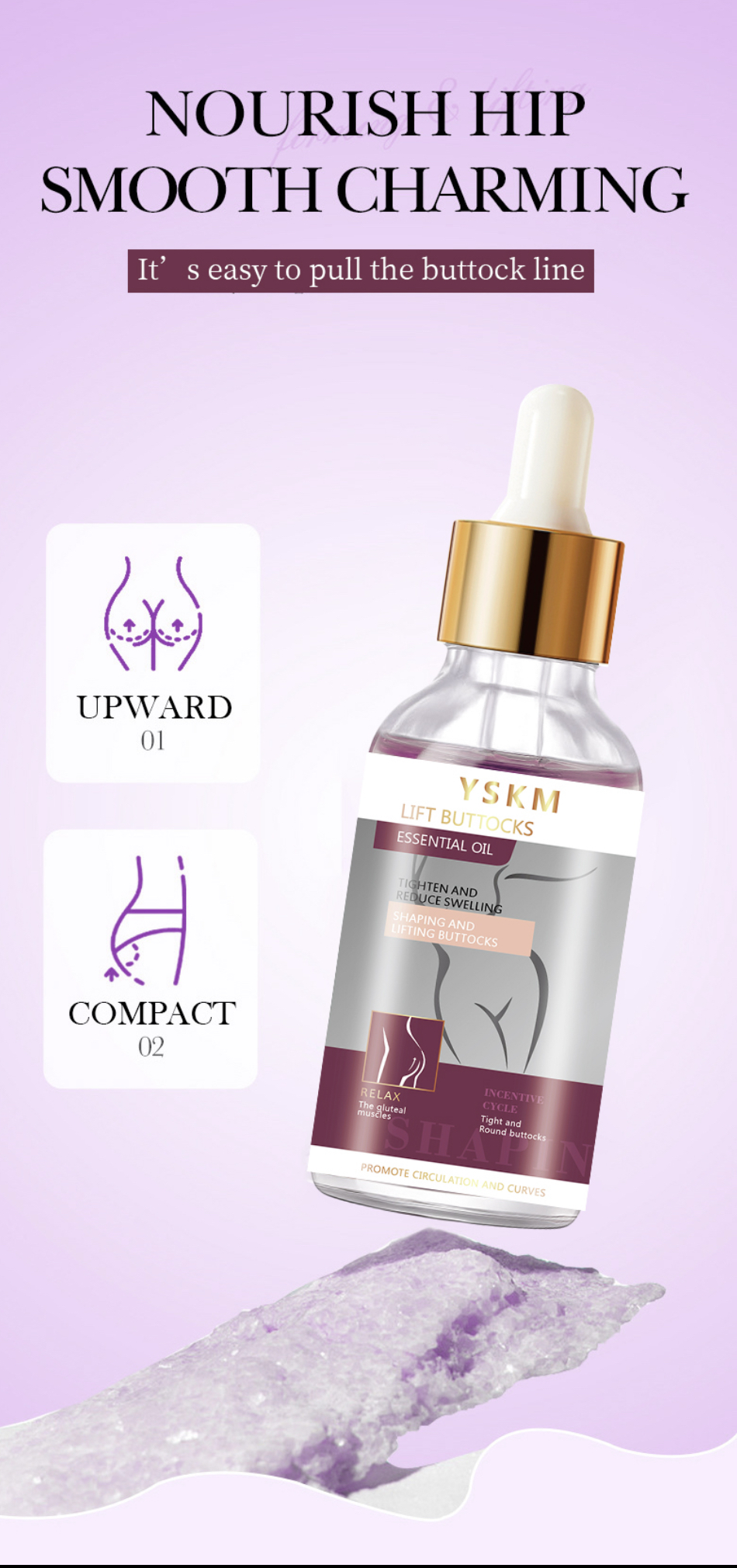 YSKM Buttock Beauty Essential Oil nourishes the buttocks, easily lifts the buttock line, precisely shapes the body, sooths the muscles and reduces swelling, promotes circulation, creates a round buttock line, and changes the smooth and charming buttock muscle lines details Picture