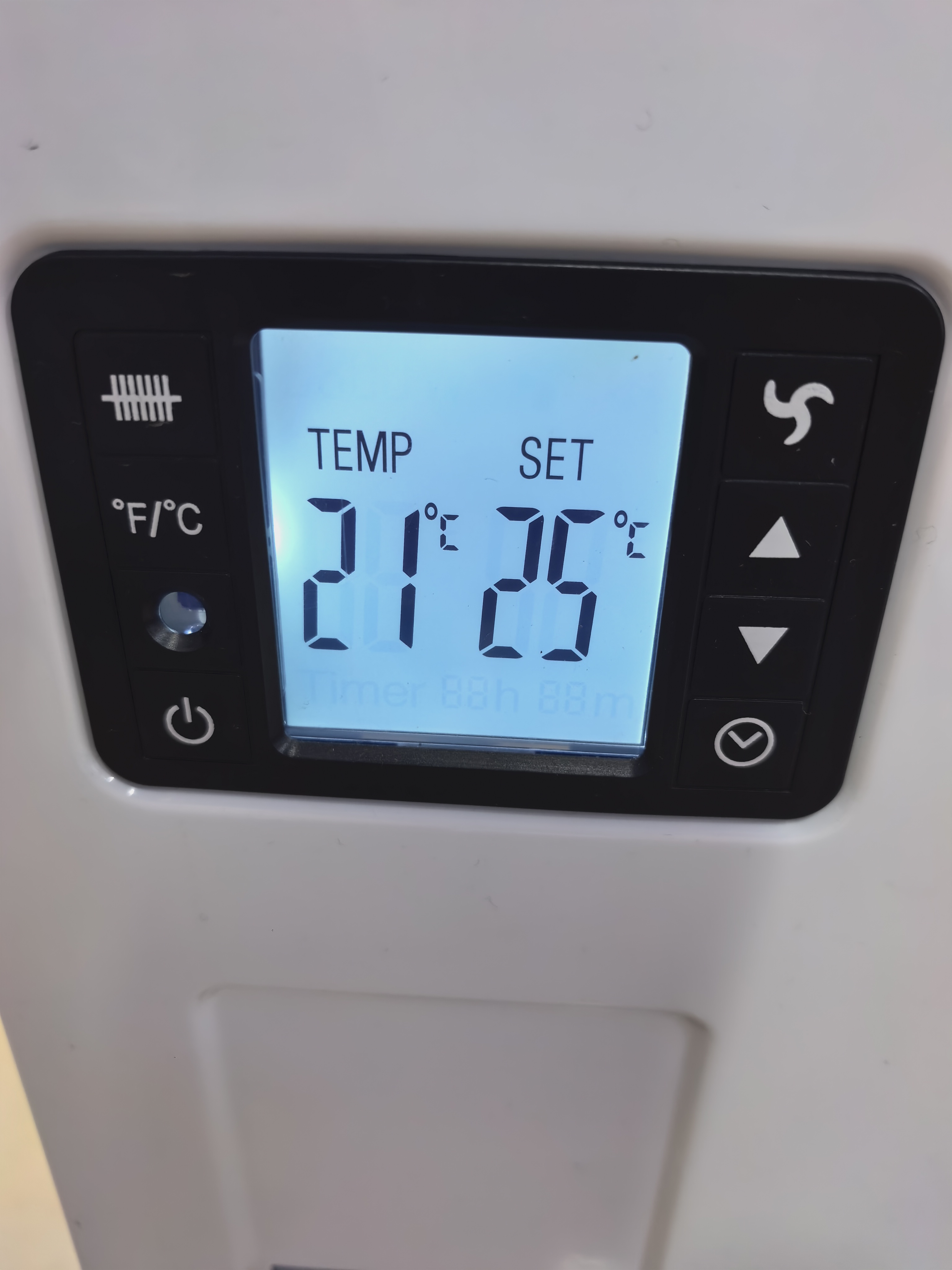 Remote control model with LCD display for temperature, wattage and operation modes such as fan. Office heater, wall-mounted electric heating, energy-saving electric hot air details Picture