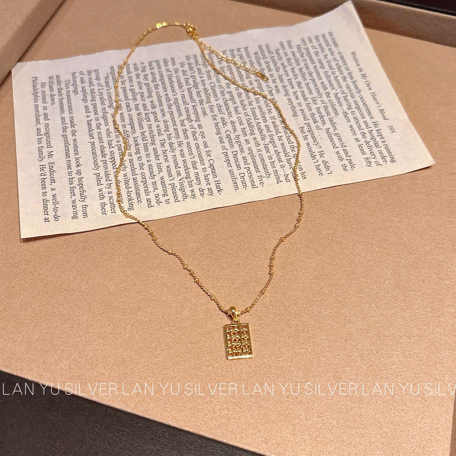 S925通体纯银电镀真金项链时尚百搭简约女首饰算盘项链配饰