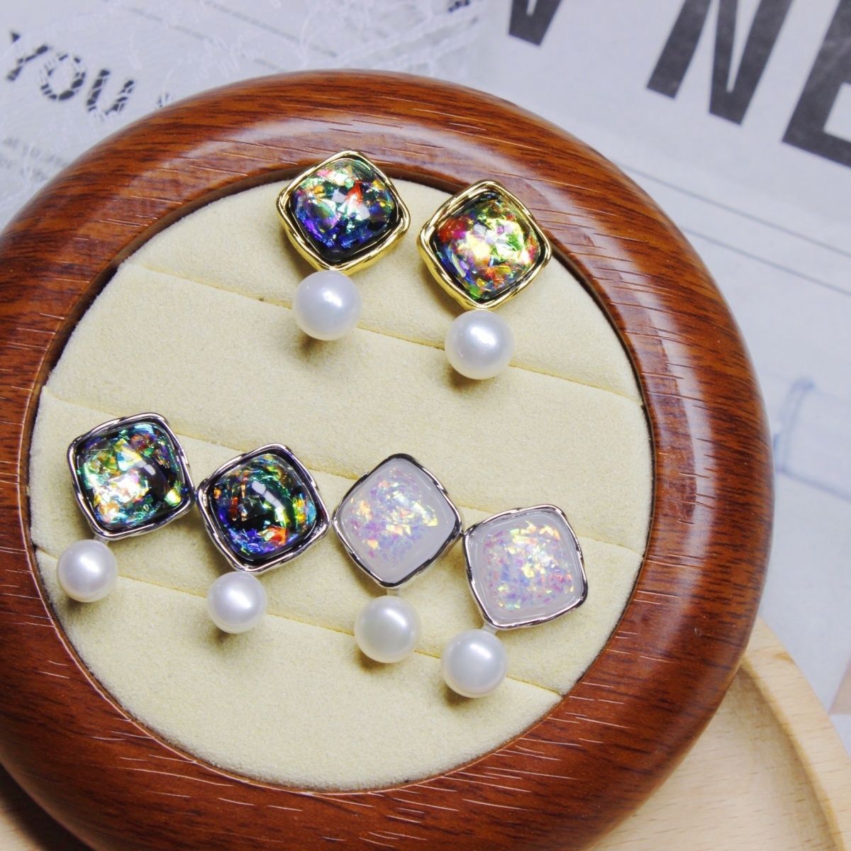 新款复古方糖小众个性款天然淡水珍珠馒头圆耳钉女高级感珍珠耳饰珍珠项链首饰项链细节图