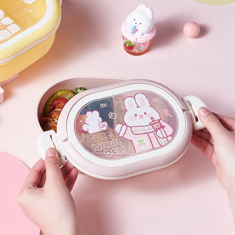 【软萌兔款】手提卡通单层饭盒 学生便携午餐盒 带勺叉水果盒详情2
