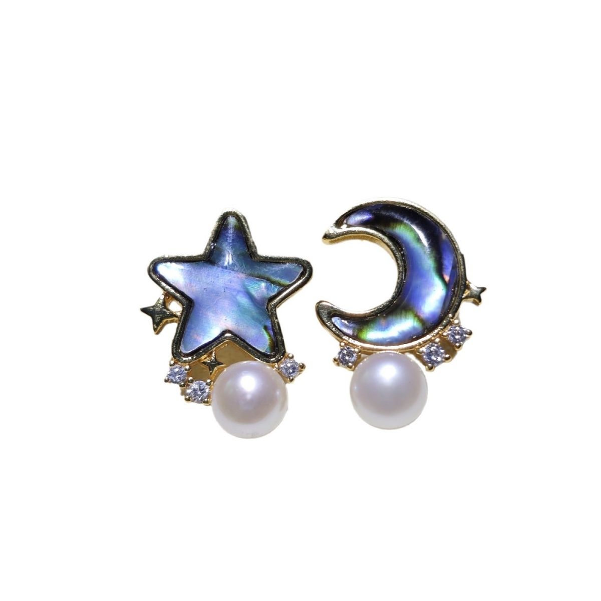 珐琅耳钉珍珠时尚鲍鱼贝星月AB款抗过敏洋气正品中式高级爆款耳饰珍珠项链首饰项链详情图2