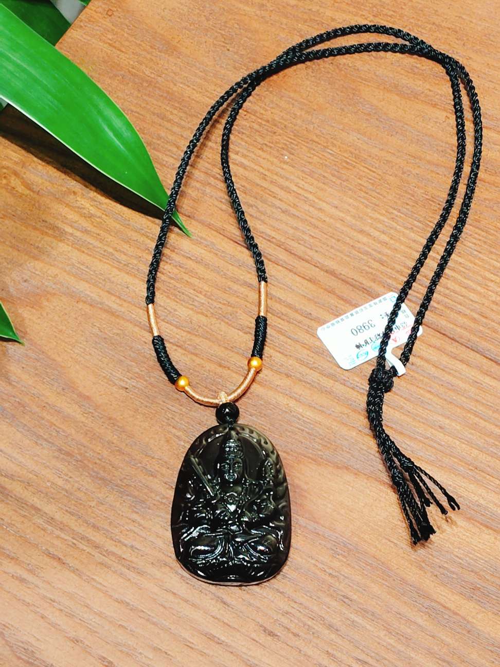 天然冰种黑曜石生肖牛虎本命佛 虚空藏菩萨 吊坠 项链，手工编织项链
 原创设计项链珠宝首饰珠宝详情图4