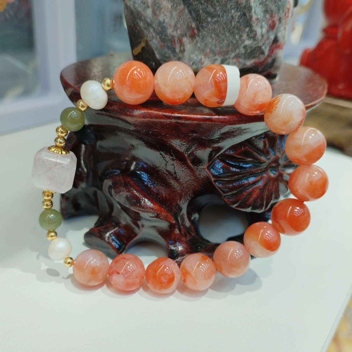 10mm crystal bracelet, Nan Hong with pearl and Hetian jade, fashionable and versatile jewelry bracelet, trendy style, for both women and men