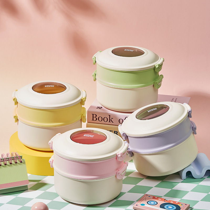 【NICE DAY系列】马卡龙色圆桶饭盒 学生便携餐盒 密封防漏便当盒 多色可选详情5