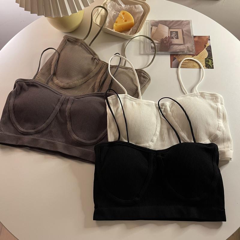 辣妹吊带美背，无钢圈抹胸纯色打底防走光背心式一体无钢圈裹胸一片式无痕内衣Qni