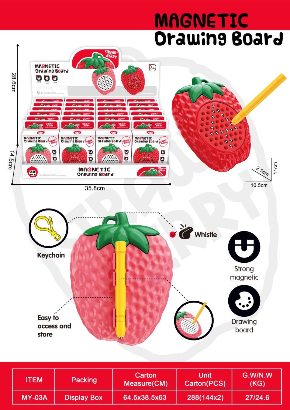 TK48648 Magnetic Brush Drawing Board (Strawberry) 24 pieces set Specification image