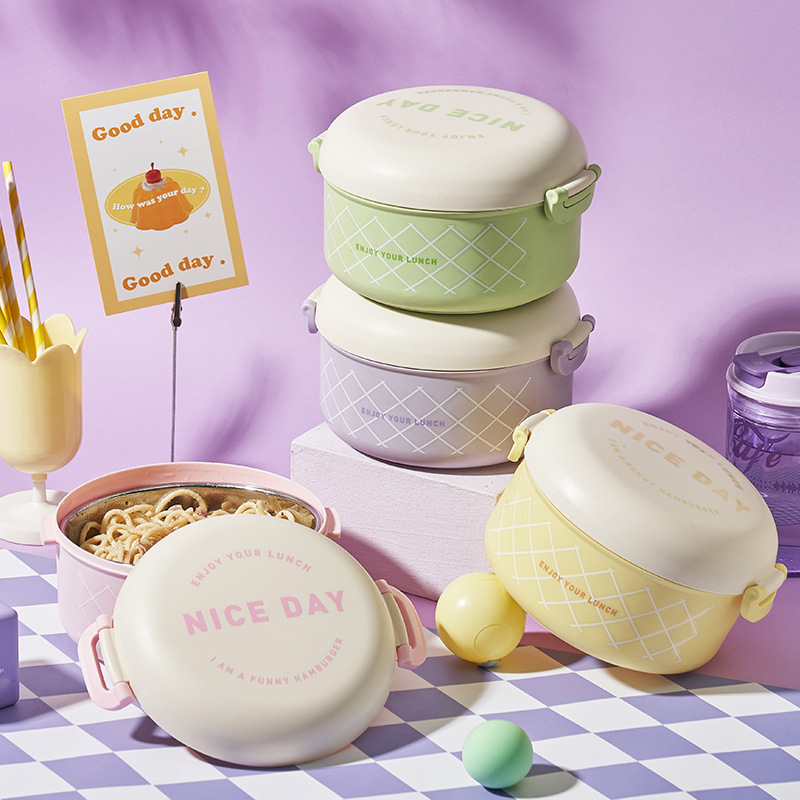 【NICE DAY系列】马卡龙色圆桶饭盒 学生便携餐盒 密封防漏便当盒 多色可选详情2