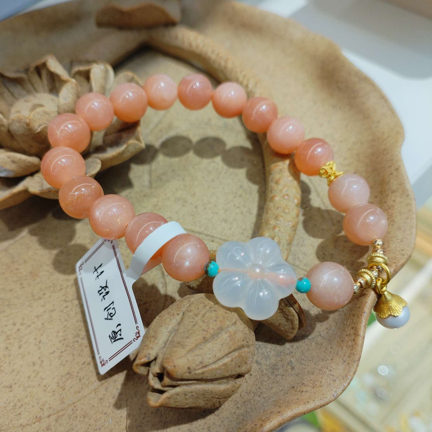 9mm natural crystal bracelet, sunstone with pearl bracelet, fashionable accessory, cinnabar bracelet for women, simple and versatile, trendy style detail image 6