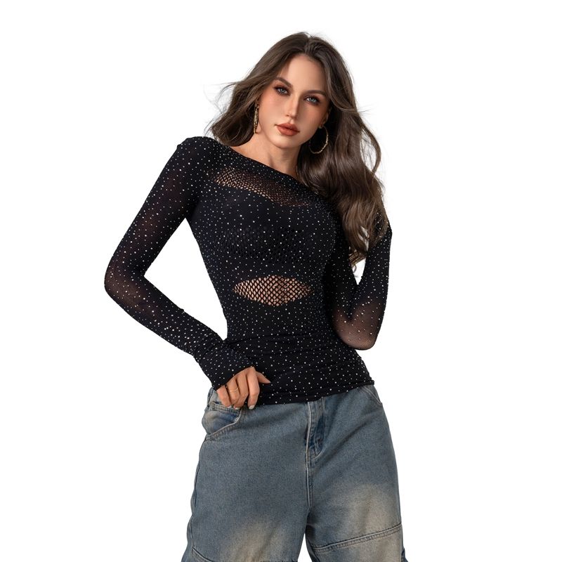 性感有弹力针织透视长袖镂空蕾丝性感女高弹性针织长袖性感内衣