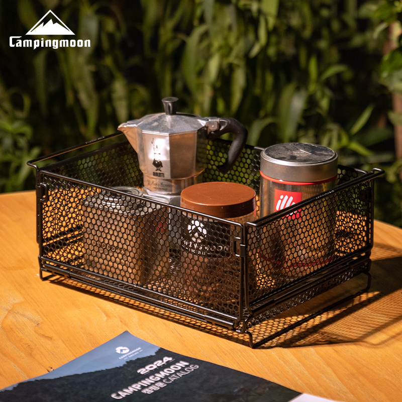 柯曼campingmoon户外露营可折叠免打孔置物架铁艺堆叠收纳网箱餐具CK-24SF