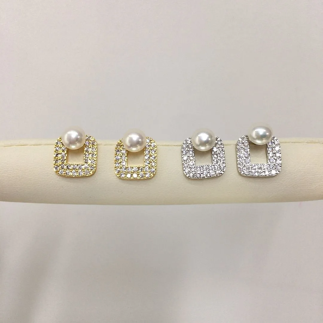 Pearl earrings with a niche and light luxury style, new design, high-quality freshwater pearl micro-inlaid zircon geometric square pearl necklace jewelry necklace detail image 6