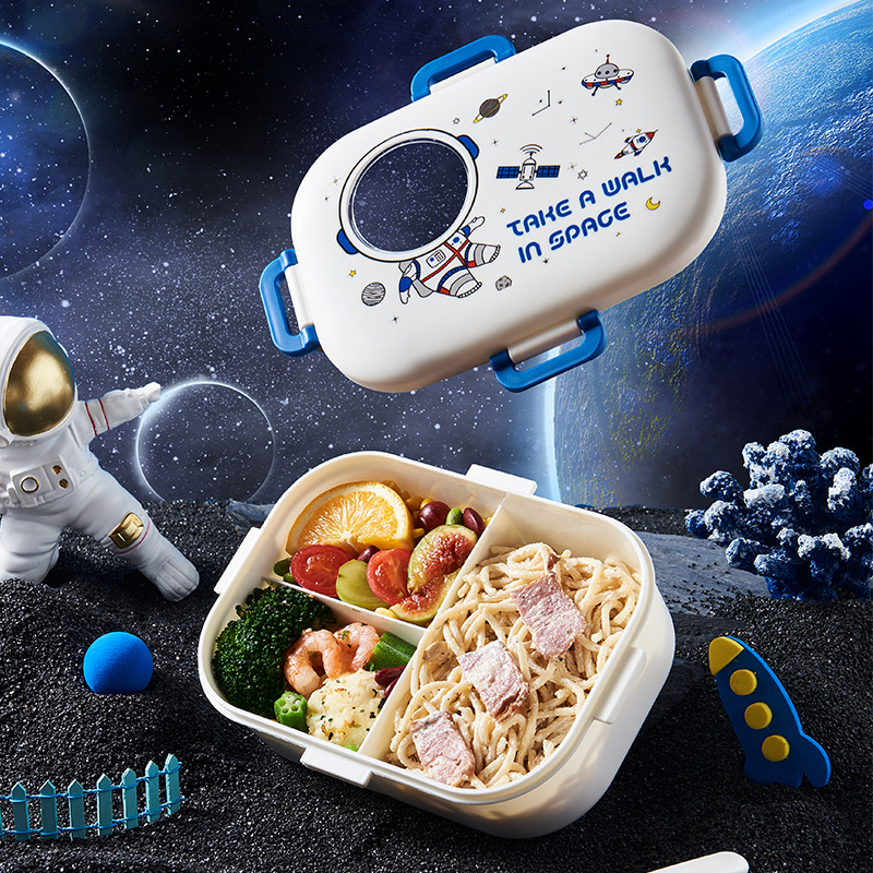 「宇航员太空主题多格饭盒 便携手提分隔餐盒 学生可爱大容量便当盒」详情2