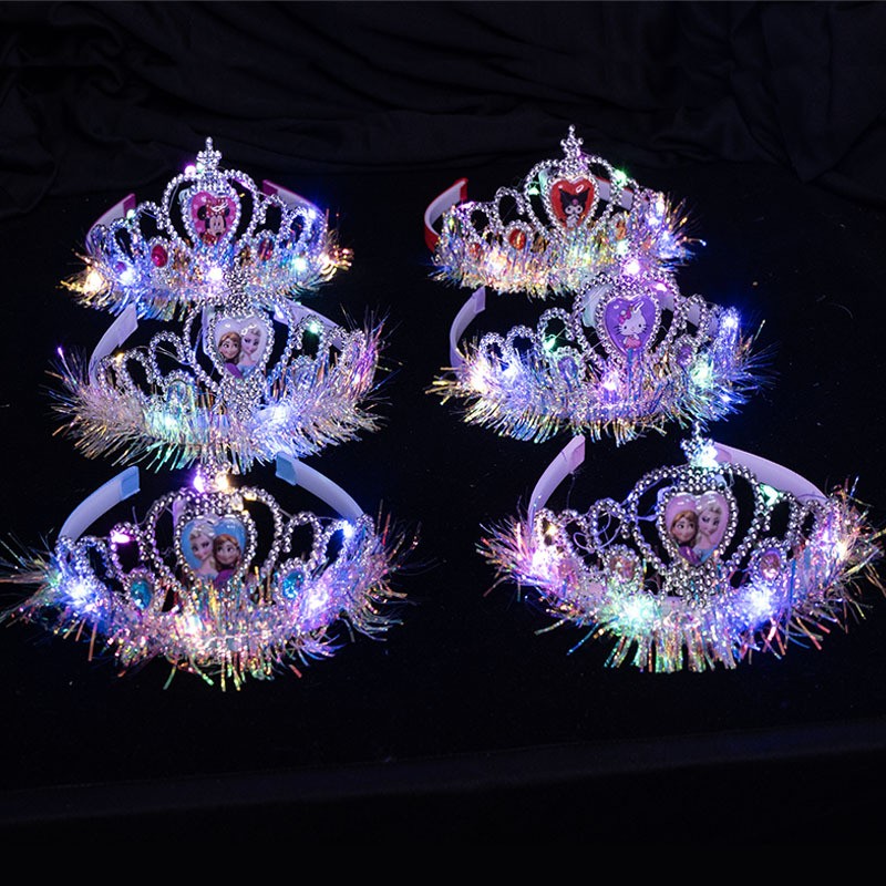 新款地摊发光头饰金丝皇冠头箍闪光发夹发箍装扮演唱会用品产品图