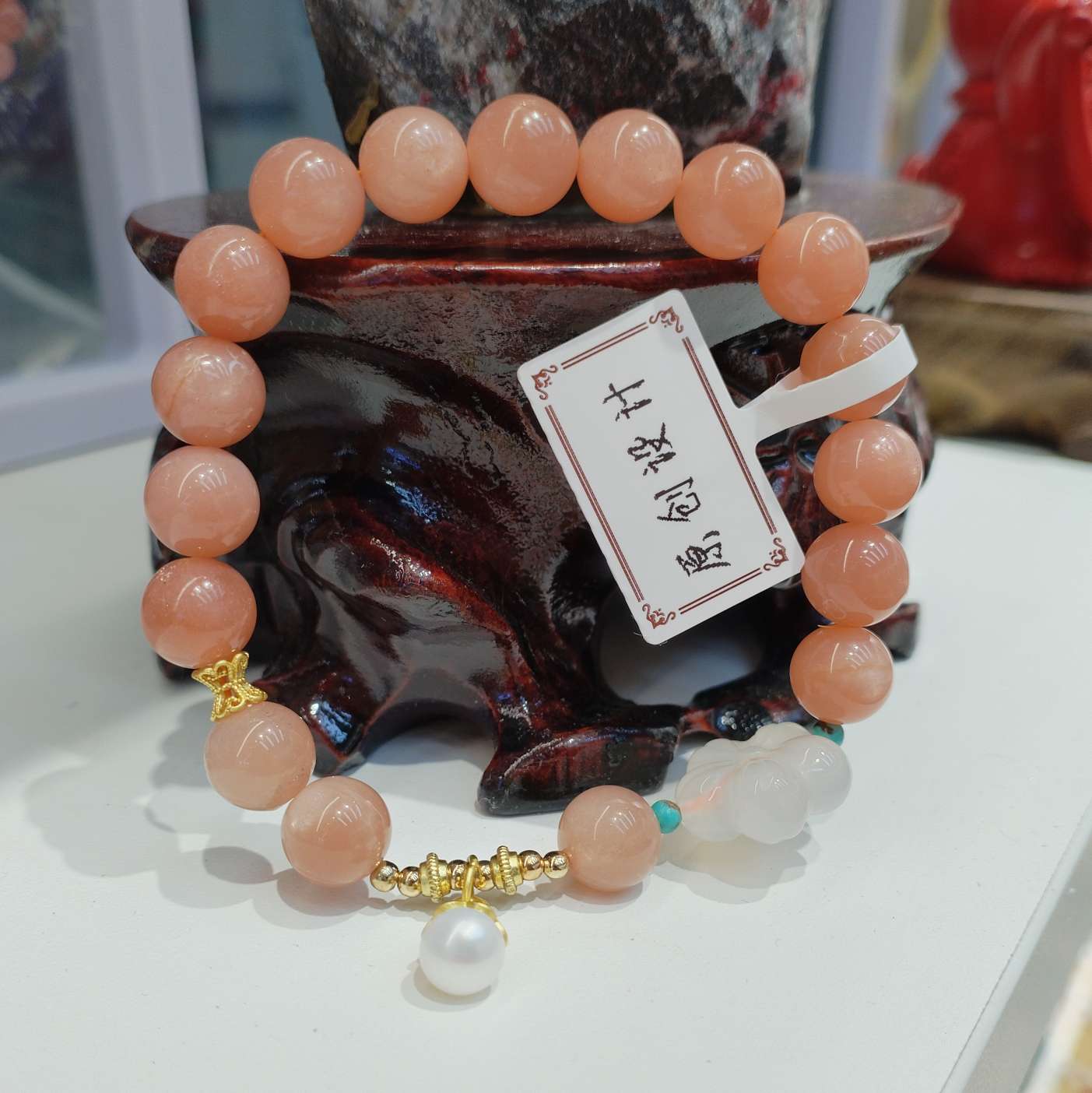 9mm natural crystal bracelet, sunstone with pearl bracelet, fashionable accessory, cinnabar bracelet for women, simple and versatile, trendy style