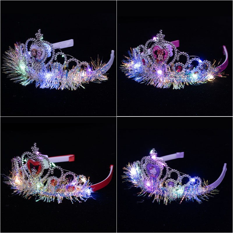 新款地摊发光头饰金丝皇冠头箍闪光发夹发箍装扮演唱会用品细节图