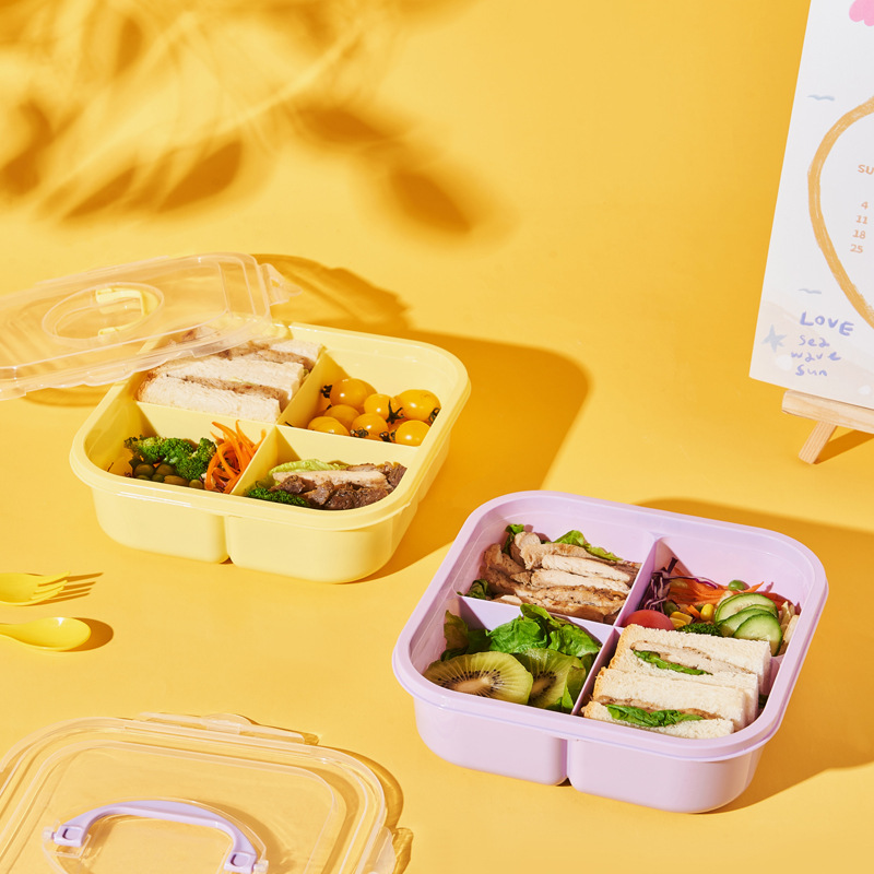 「马卡龙色多格分隔饭盒 便携带盖保鲜餐盒 学生午餐盒上班族轻食便当盒详情3