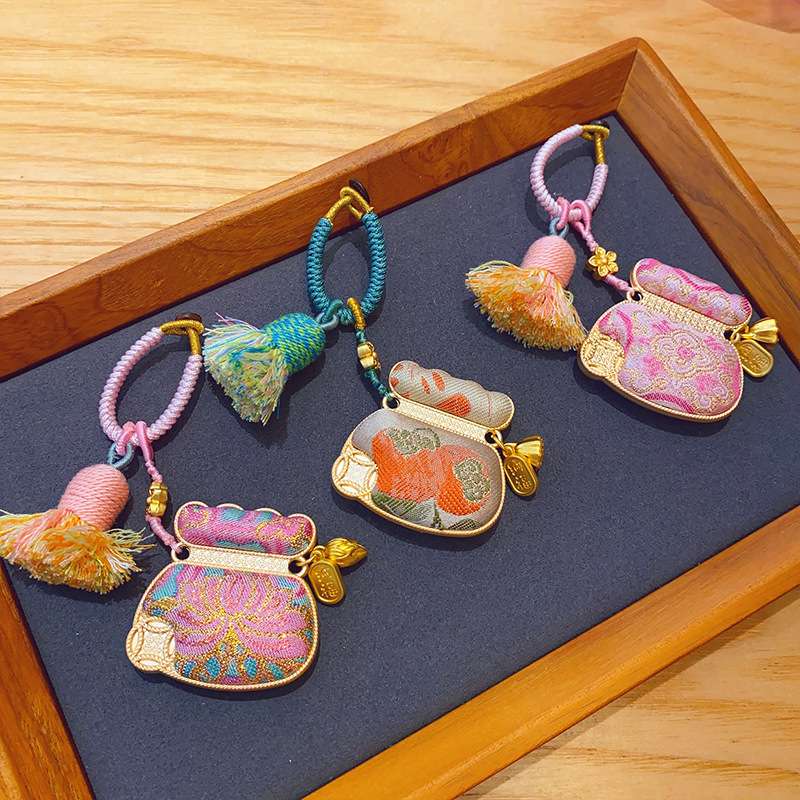 【 Finished Products 】 Intangible Cultural Heritage Song Jin Pure Handcrafted Song Jin Fortune bag, hanging cart, double-sided money bag, keychain, pendant, handcrafted fabric camellia Application Scenario