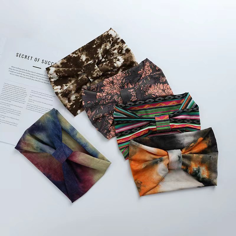 New wide tie-dye hair bands from Europe and America, women's sports yoga sweat-absorbing elastic headbands, fashionable hair bands, hair accessories, headbands for sports and fitness