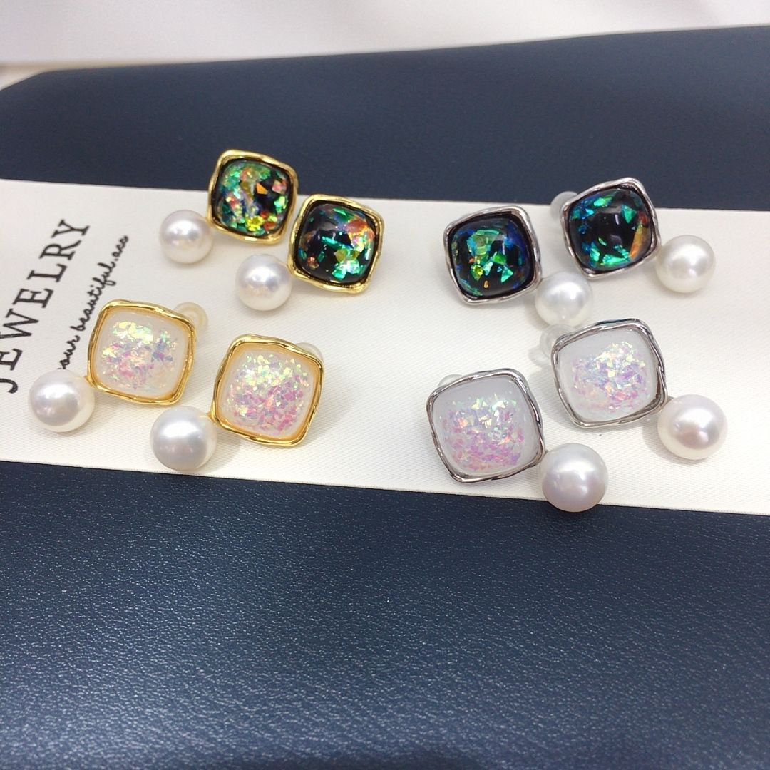 新款复古方糖小众个性款天然淡水珍珠馒头圆耳钉女高级感珍珠耳饰珍珠项链首饰项链