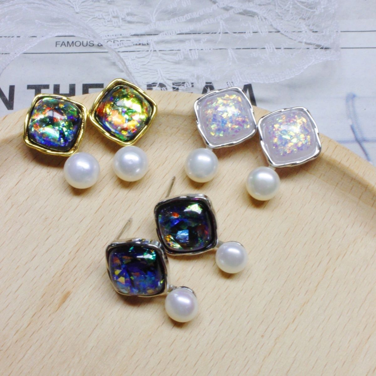 新款复古方糖小众个性款天然淡水珍珠馒头圆耳钉女高级感珍珠耳饰珍珠项链首饰项链产品图