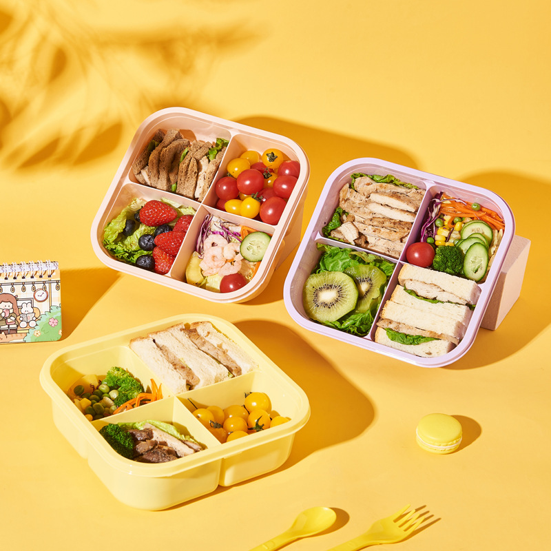 「马卡龙色多格分隔饭盒 便携带盖保鲜餐盒 学生午餐盒上班族轻食便当盒详情5