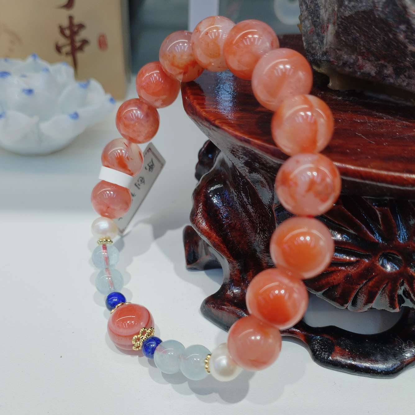 10mm natural crystal aquamarine bracelet, South red bracelet and jewelry, fashionable women's cinnabar jewelry, versatile, simple and trendy new style details Picture