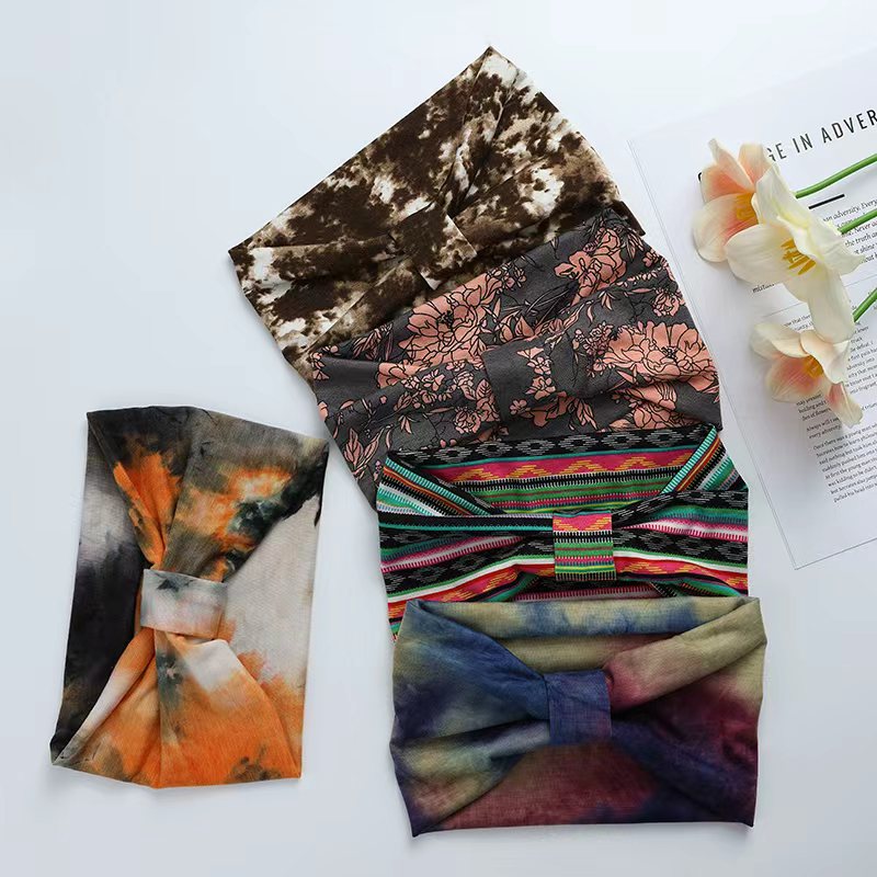 New wide tie-dye hair bands from Europe and America, women's sports yoga sweat-absorbing elastic headbands, fashionable hair bands, hair accessories, headbands for sports and fitness Specification image