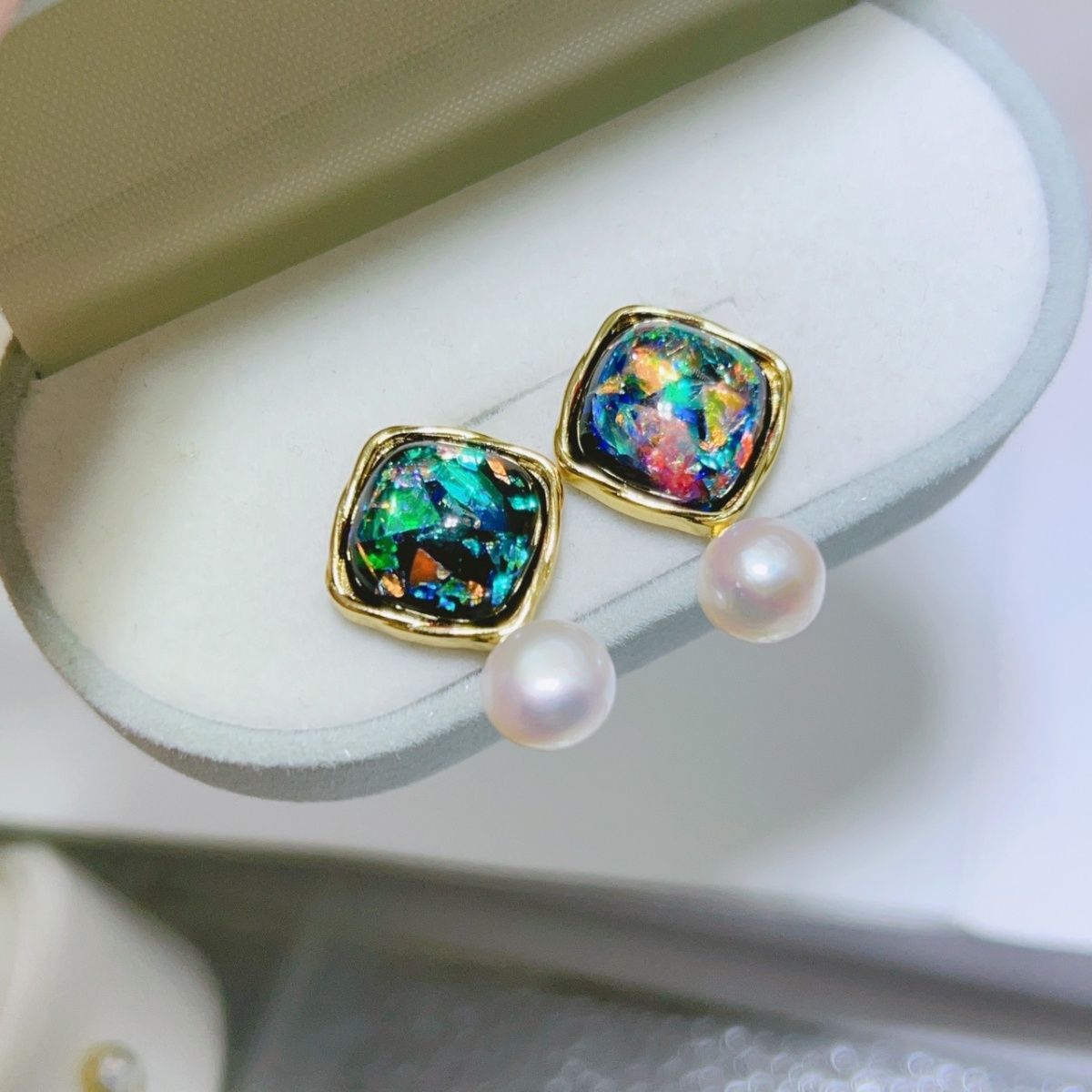 新款复古方糖小众个性款天然淡水珍珠馒头圆耳钉女高级感珍珠耳饰珍珠项链首饰项链详情图6