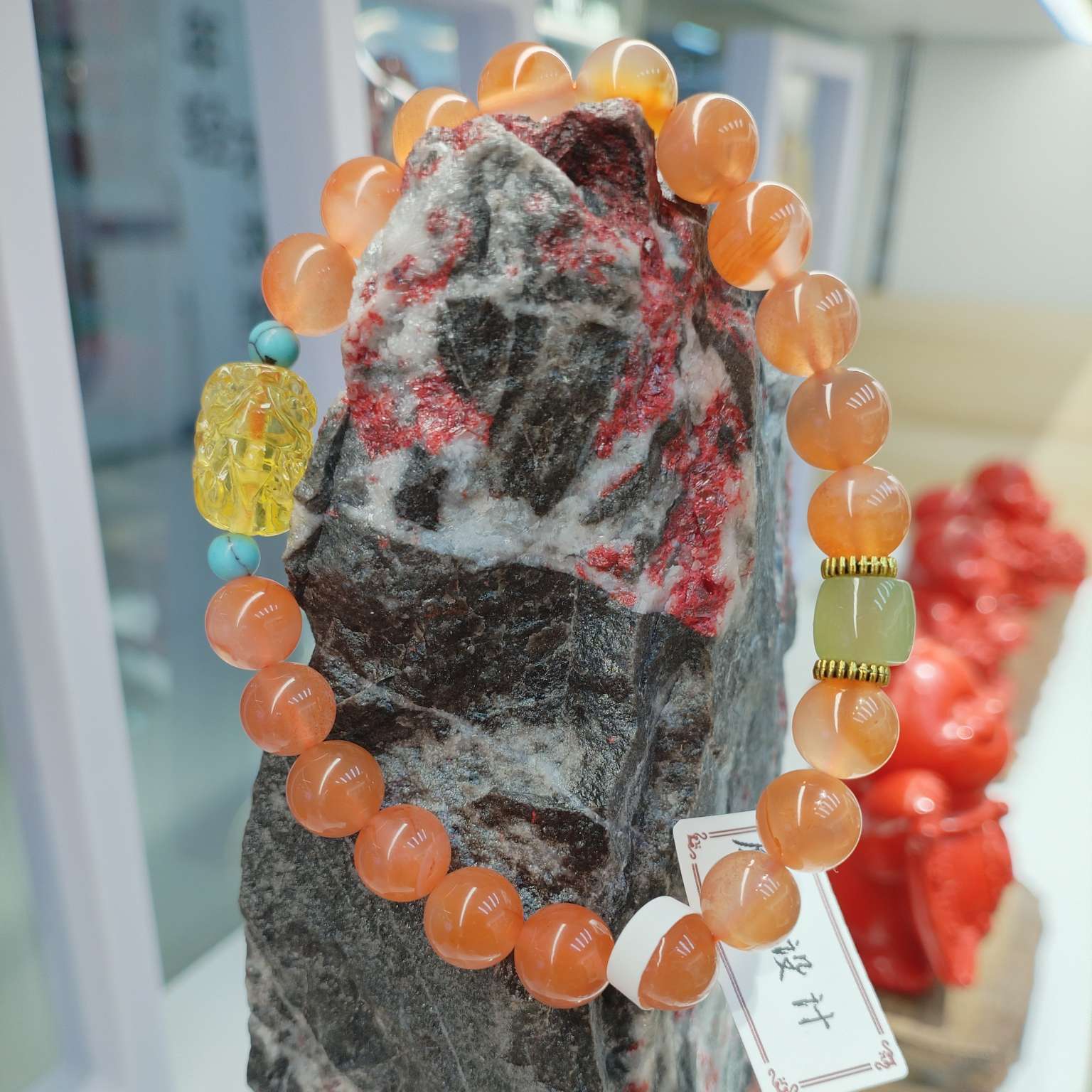 8mm natural crystal bracelet, South red amber and Hetian jade jewelry, fashionable bracelet, simple and versatile accessory gift for women details Picture