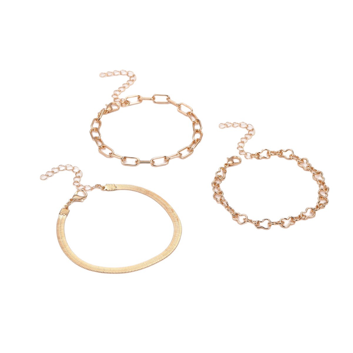 欧美跨境饰品 小众复古钛钢镀金扁蛇链手链简约个性百搭批发手链白底实物图