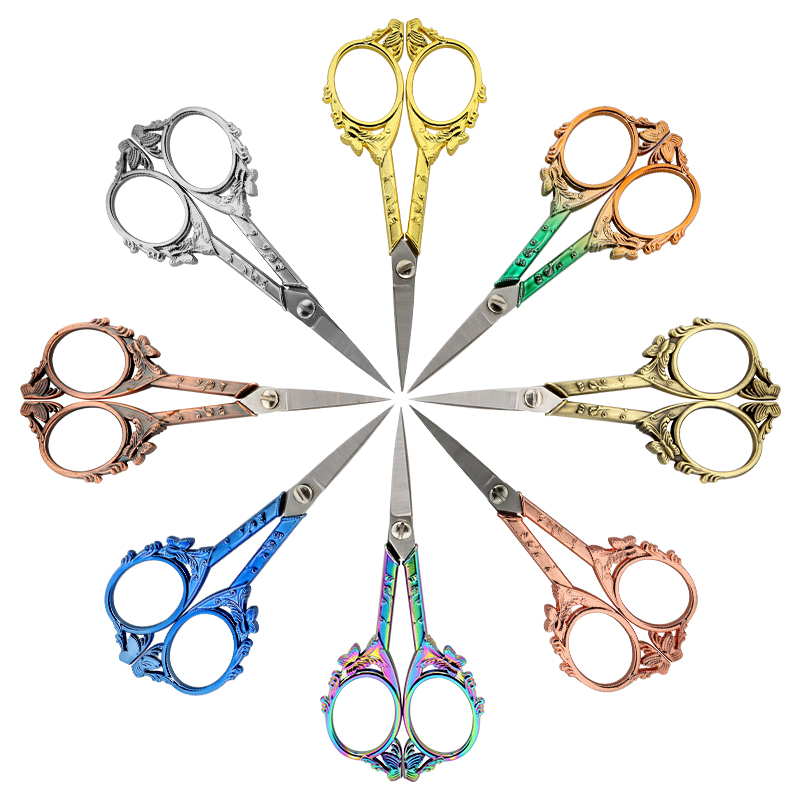 跨境新款欧式复古蝴蝶剪家用不锈钢小剪刀十字绣线头绣花剪窗花剪金凤凰复古造型国潮合金剪不锈钢家用剪十字绣花刺绣线头手工剪刀