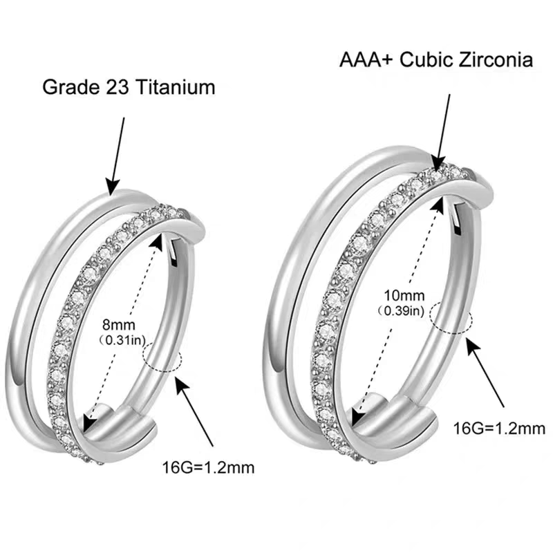 CZ 2-layer diamond titanium hinge section ring Nose ring diaphragm 16G ear cartilage spiral perforated earrings titanium alloy jewelry detail image 1