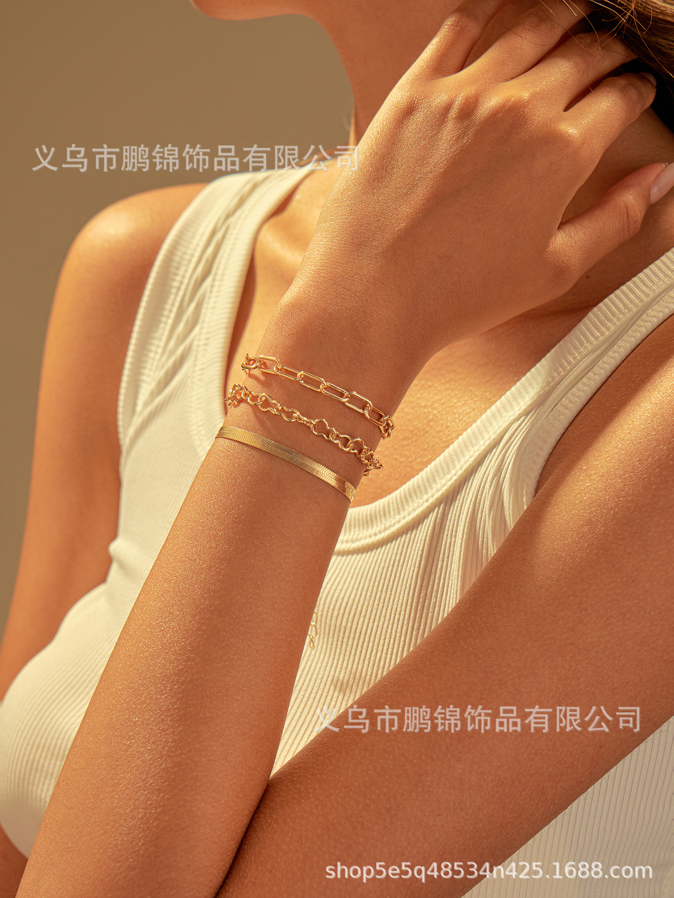 欧美跨境饰品 小众复古钛钢镀金扁蛇链手链简约个性百搭批发手链详情8