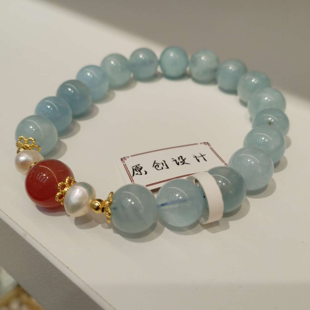 10mm natural crystal bracelet, aquamarine with pearl south red, fashionable jewelry, women's simple, versatile and trendy gift Specification image