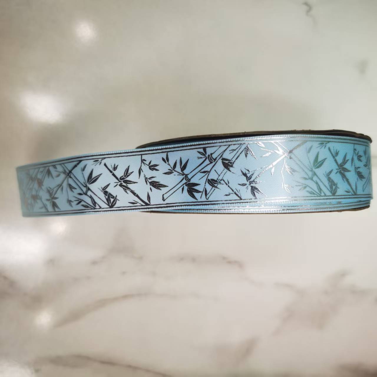 2.5 cm polyester ribbon silver-embossed bamboo leaf clothing accessories, DIY handmade bow, customizable patterns available details Picture