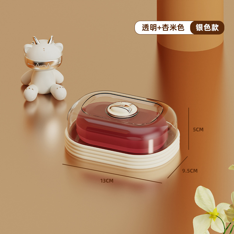 T54-TH-6213 Domilon Draining Soap Box, a creative double-layer soap box with lid for home bathroom use Item Picture