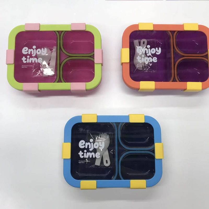 Enjoy Time三格分隔饭盒 撞色便携带餐具餐盒 学生上班族保鲜便当盒详情4