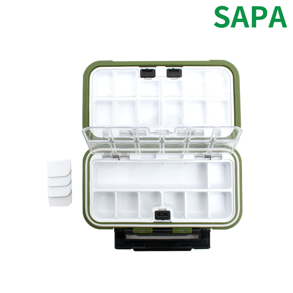 SAPA 24-compartment 3-opening and closing door eco-friendly fishing gear box, green medium-sized fishing accessories storage box Item Picture