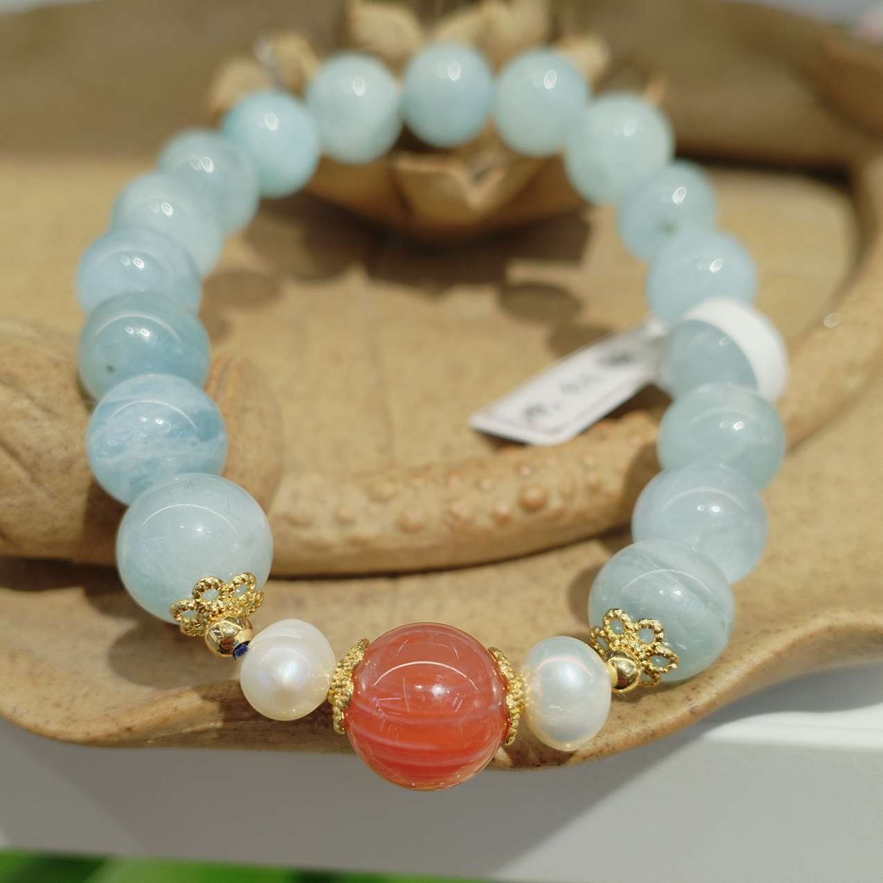 10mm natural crystal bracelet, aquamarine with pearl south red, fashionable jewelry, women's simple, versatile and trendy gift detail image 4
