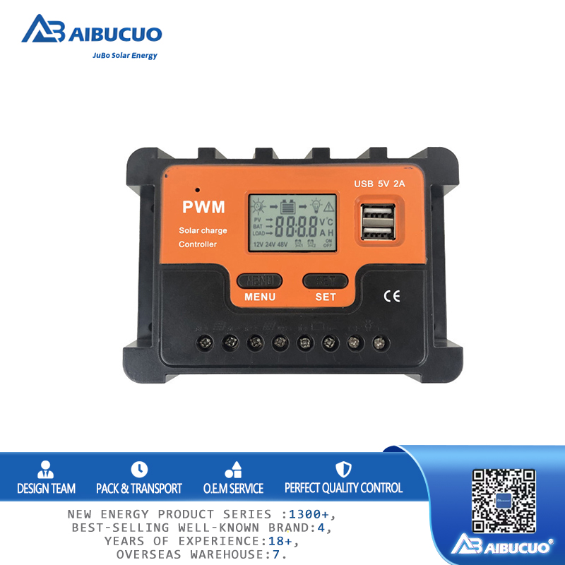 AIBUCUO Huobo Solar Controller 10A-100A automatically recognizes 12V, 24V, 48V off-grid PWM intelligent solar panel controller solar controller