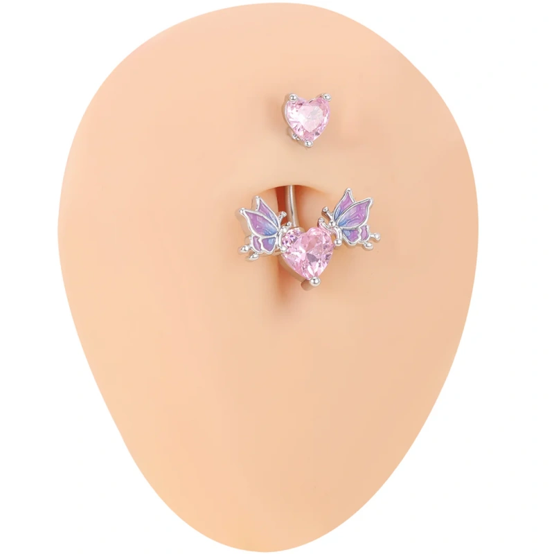 银质脐饰软陶钻球半孔托盘饰品时尚个性配件女用潮流百搭渐变双飞蝴蝶医用钛钢肚脐钉粉色爱心锆石穿刺脐环法式梦幻脐饰热销欧美详情图3