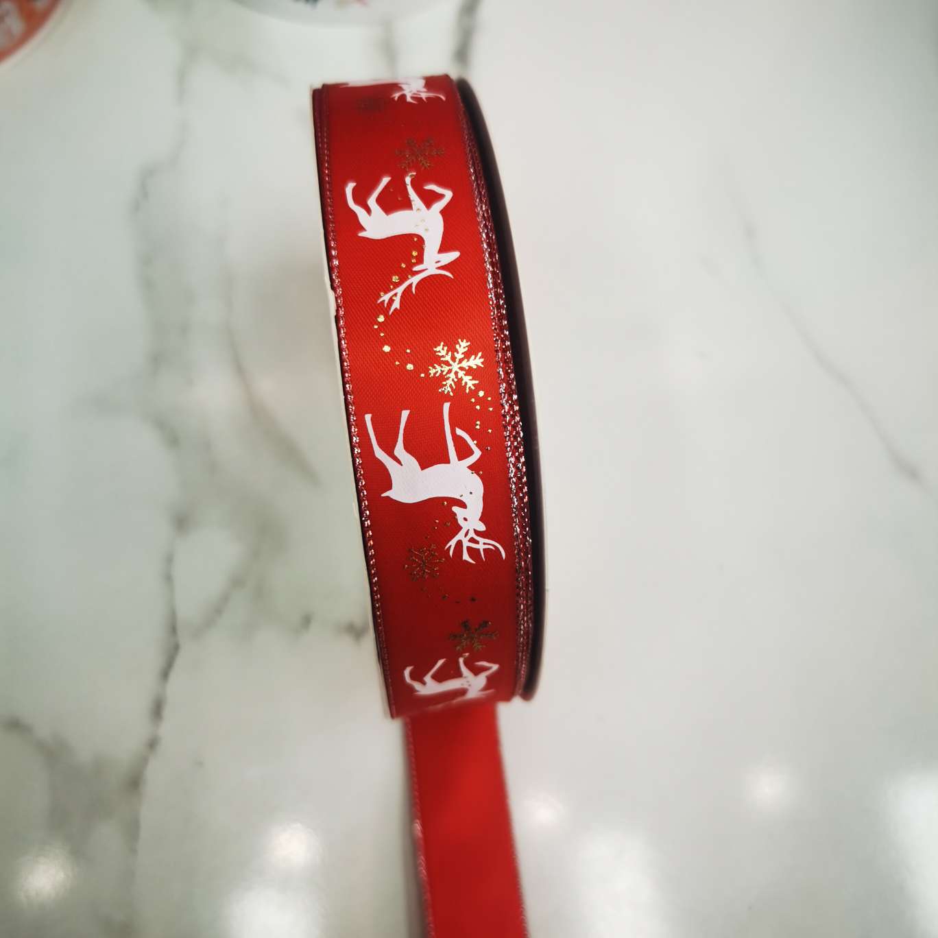 2.5 Polyester ribbon printed deer Christmas festival decorative ribbon clothing accessory lace Item Picture