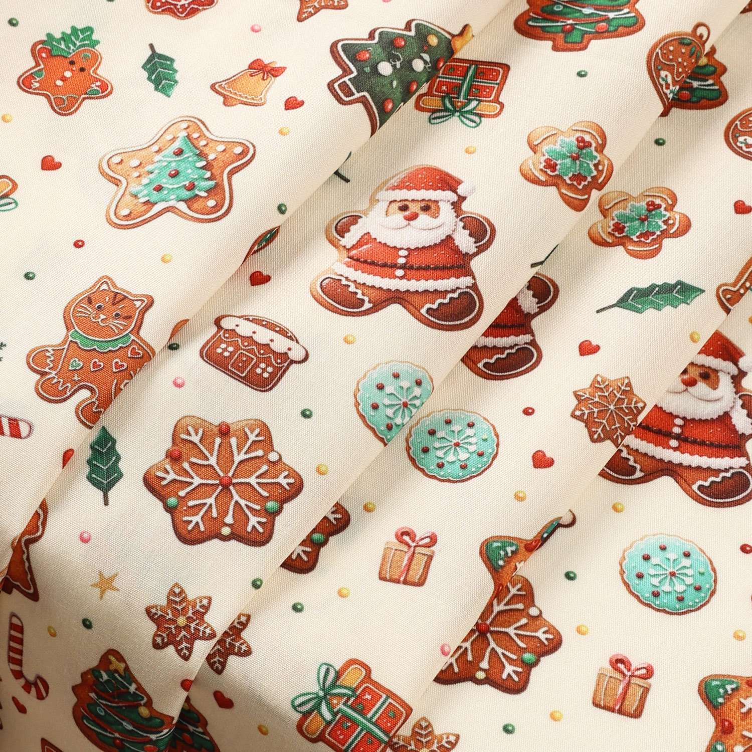 Christmas printed fabric, cartoon handcrafted, Christmas scene decoration background, children's clothing, Christmas fabric details Picture